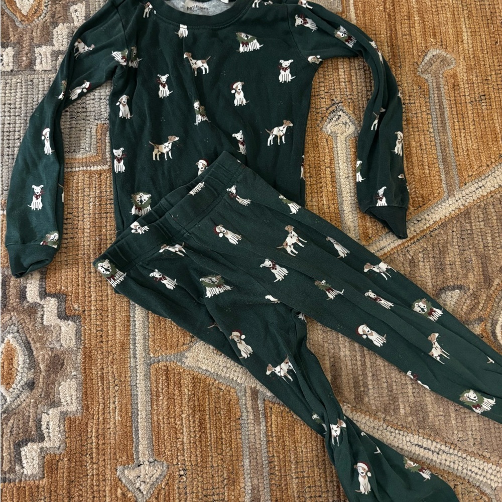Petit Lem Forest Green Pajama Set with Animal Design